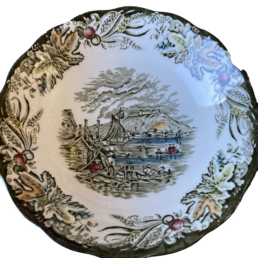 1 Heritage Green 6 1/8 Coupe Cereal Bowls by Ridgway Scalloped Staffordshire UK.